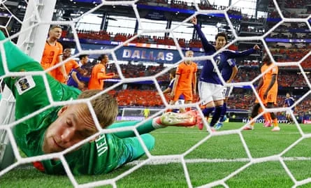 Japan’s equaliser came from one of only 19 touches in the opposition penalty area. Photograph: Hannah McKay/Reuters