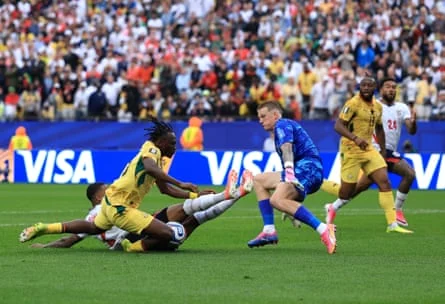 Prince Kwabena Adu gives England a scare with a second-half run into the box. Photograph: Buda Mendes/Getty Images