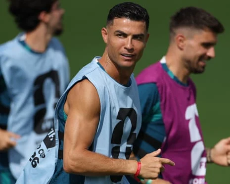 Roberto Martínez, Portugals’ coach, said of Cristiano Ronaldo: ‘He’s essential to the team, he’s the striker, the killer.’ Photograph: Patrícia de Melo Moreira/AFP/Getty Images