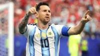 Image caption, Lionel Messi scored his first World Cup goal at the age of 18 in 2006