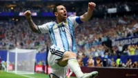 Argentina's Lionel Messi celebrates scoring their second goal, Atlanta Stadium, Atlanta, Georgia, US, Jul 7, 2026. (Photo: REUTERS/Carlos Barria) | Sumber: REUTERS/Carlos Barria)